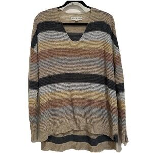 Knox Rose Striped Pullover Women's Knit Sweater Size XL Multicolor V Neck Boho